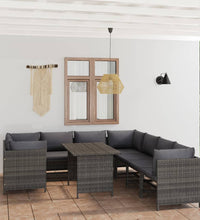 9-tlg. Garten-Lounge-Set mit Kissen Poly Rattan Grau