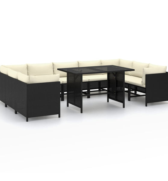 10-tlg. Garten-Lounge-Set mit Kissen Poly Rattan Schwarz