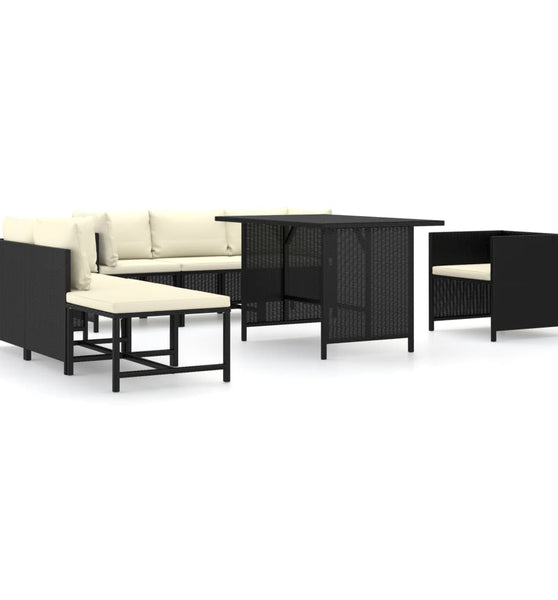 8-tlg. Garten-Lounge-Set mit Kissen Poly Rattan Schwarz