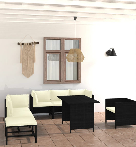 8-tlg. Garten-Lounge-Set mit Kissen Poly Rattan Schwarz