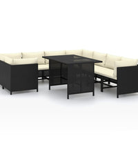 9-tlg. Garten-Lounge-Set mit Kissen Poly Rattan Schwarz