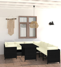 9-tlg. Garten-Lounge-Set mit Kissen Poly Rattan Schwarz