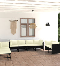 10-tlg. Garten-Lounge-Set mit Kissen Poly Rattan Schwarz