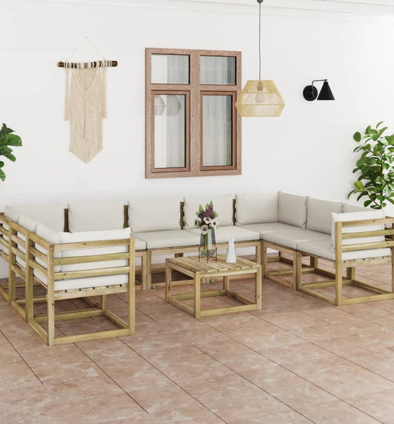 10-tlg. Garten-Lounge-Set mit Kissen Imprägniertes Kiefernholz