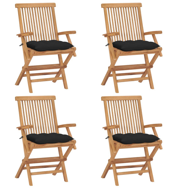 Gartenstühle mit Schwarzen Kissen 4 Stk. Massivholz Teak