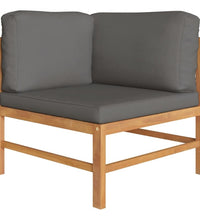 Ecksofa 2 Stk. mit Dunkelgrauen Kissen Massivholz Teak