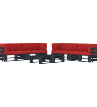 6-tlg. Paletten-Lounge-Set Schwarz Imprägniertes Kiefernholz