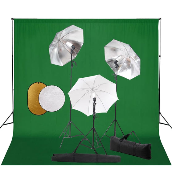 Fotostudio-Set mit Lampen, Schirmen, Hintergrund & Reflektor