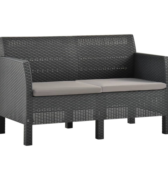 2-Sitzer Gartensofa mit Kissen Anthrazit PP Rattan