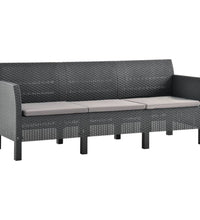 3-Sitzer Gartensofa mit Kissen Anthrazit PP Rattan