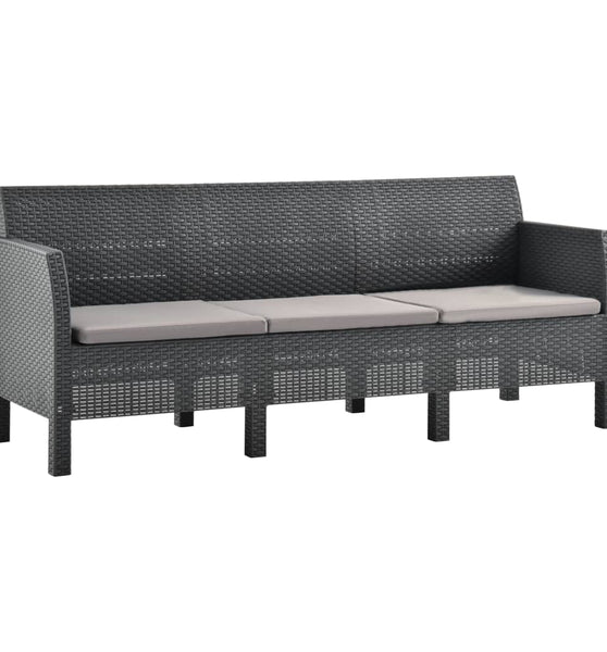 3-Sitzer Gartensofa mit Kissen Anthrazit PP Rattan