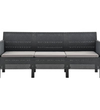 3-Sitzer Gartensofa mit Kissen Anthrazit PP Rattan