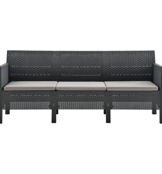 3-Sitzer Gartensofa mit Kissen Anthrazit PP Rattan