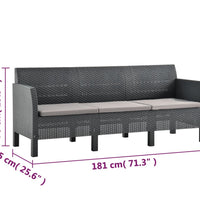 3-Sitzer Gartensofa mit Kissen Anthrazit PP Rattan