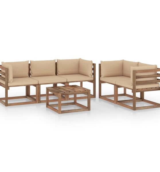 6-tlg. Garten-Lounge-Set mit Beige Kissen