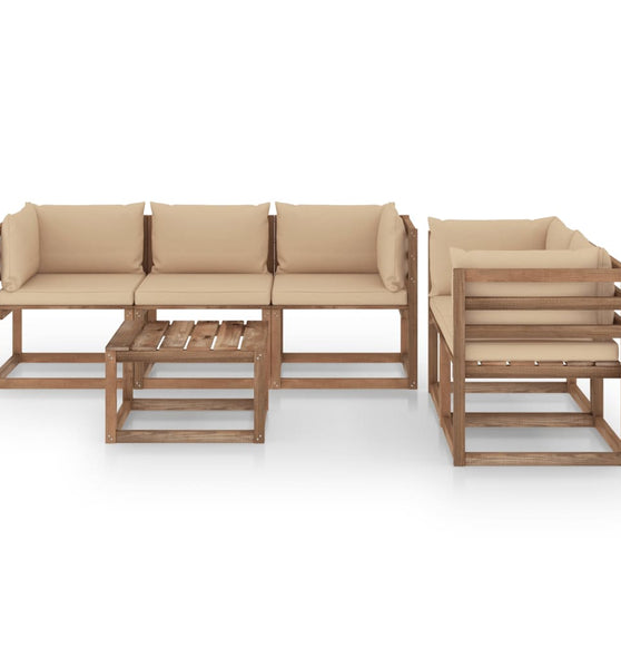 6-tlg. Garten-Lounge-Set mit Beige Kissen