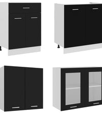 4-tlg. Küchenzeile Schwarz Holzwerkstoff