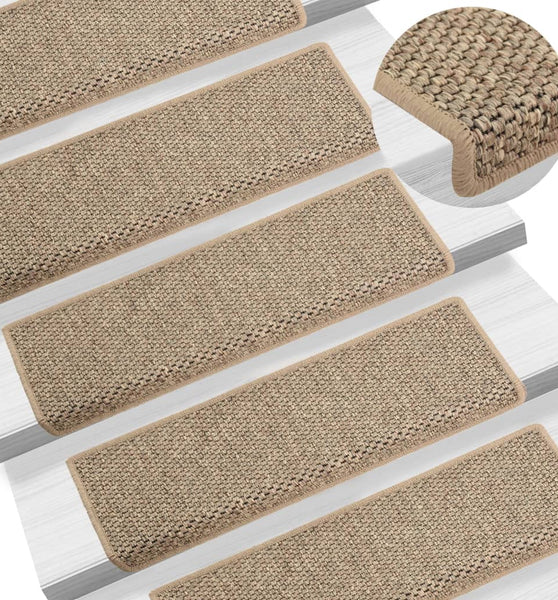 Treppenmatten Selbstklebend Sisal 15 Stk. 65x21x4cm Dunkelbeige