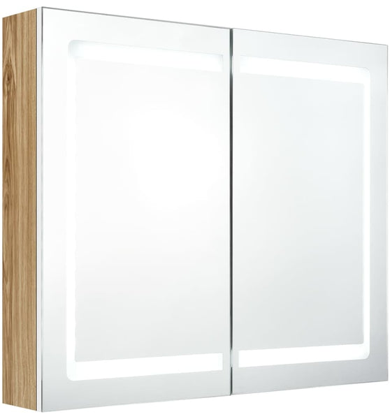 LED-Spiegelschrank fürs Bad Weiß und Eichen-Optik 80x12x68 cm