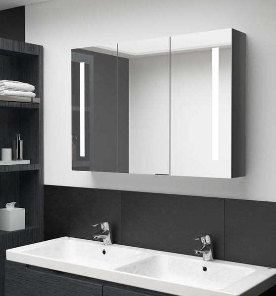 LED-Spiegelschrank fürs Bad 89x14x62 cm Glänzend Grau