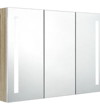 LED-Bad-Spiegelschrank 89x14x62 cm Weiß und Eichen-Optik