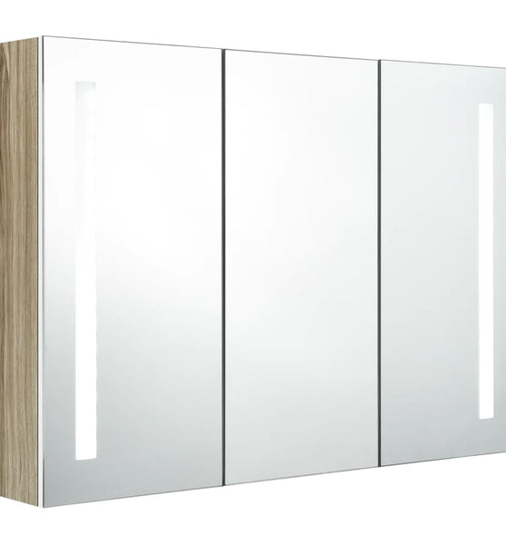 LED-Bad-Spiegelschrank 89x14x62 cm Weiß und Eichen-Optik