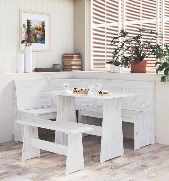 Eckbank REINE 151 cm Weiß Massivholz Kiefer