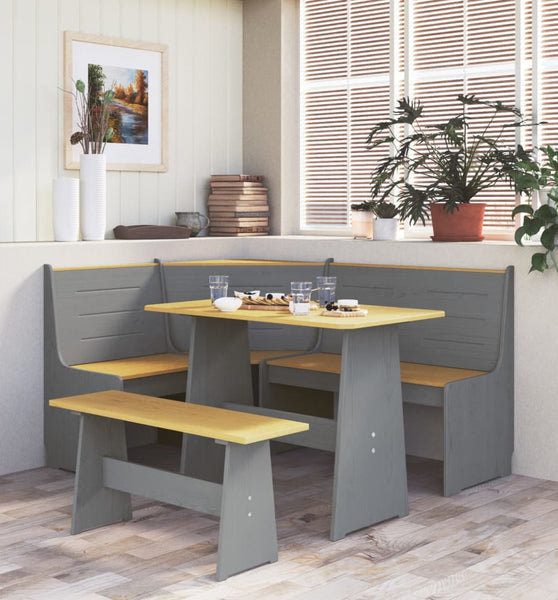 Eckbank REINE 151 cm Honigbraun und Grau Massivholz Kiefer