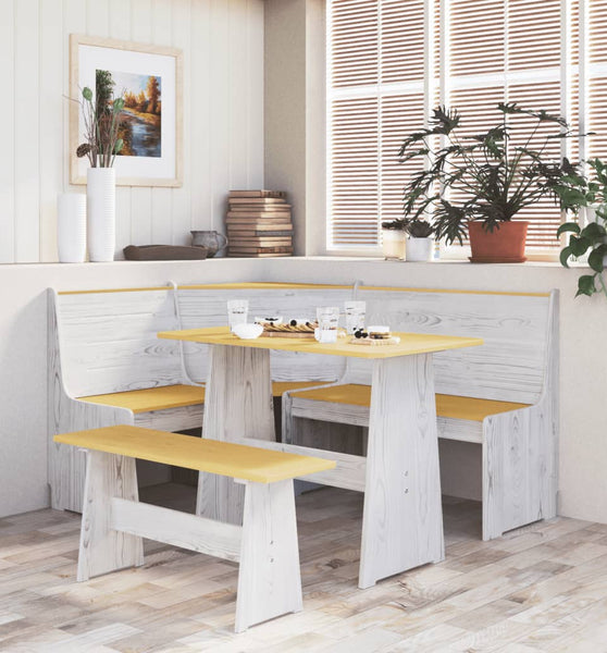 Eckbank REINE 151 cm Honigbraun und Weiß Massivholz Kiefer