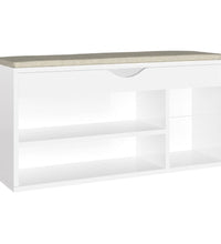 Schuhbank mit Kissen Hochglanz-Weiß 104x30x49 cm Holzwerkstoff