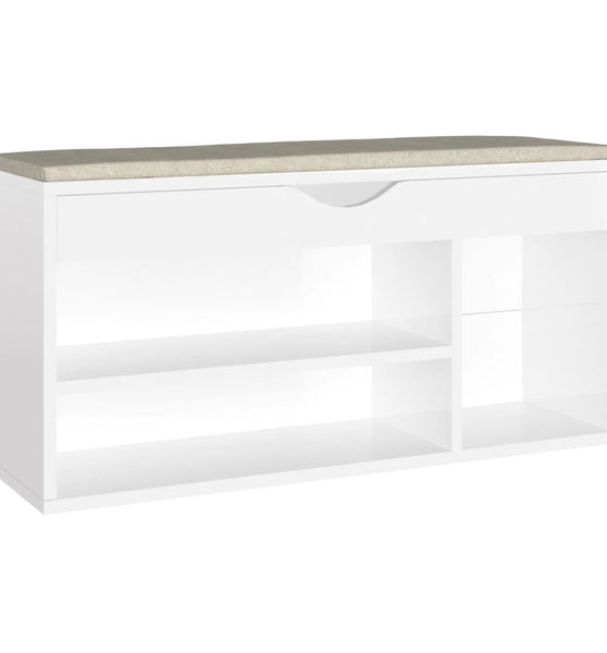 Schuhbank mit Kissen Hochglanz-Weiß 104x30x49 cm Holzwerkstoff