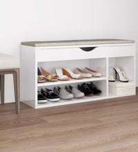 Schuhbank mit Kissen Hochglanz-Weiß 104x30x49 cm Holzwerkstoff