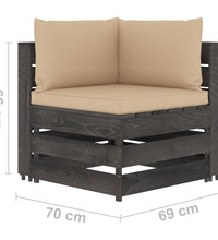 6-tlg. Garten-Lounge-Set mit Kissen Grau Imprägniertes Holz