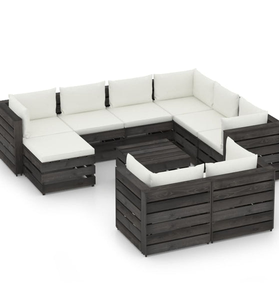 10-tlg. Garten-Lounge-Set mit Kissen Grau Imprägniertes Holz