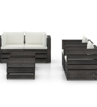 6-tlg. Garten-Lounge-Set mit Kissen Grau Imprägniertes Holz