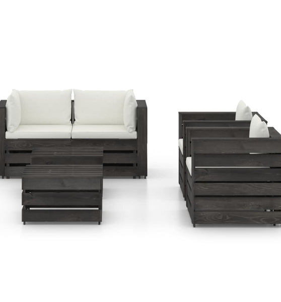 6-tlg. Garten-Lounge-Set mit Kissen Grau Imprägniertes Holz