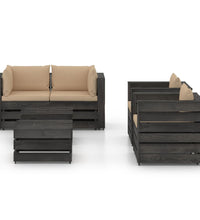 6-tlg. Garten-Lounge-Set mit Kissen Grau Imprägniertes Holz