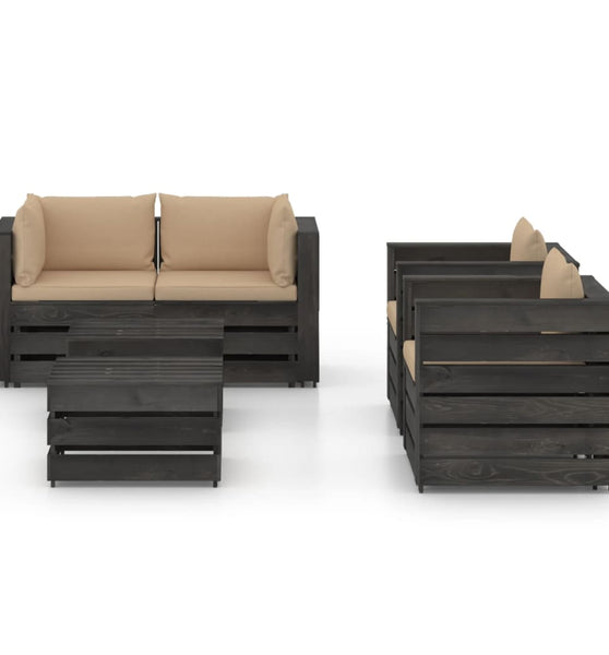 6-tlg. Garten-Lounge-Set mit Kissen Grau Imprägniertes Holz