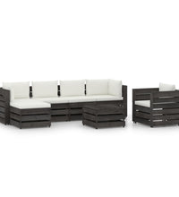 7-tlg. Garten-Lounge-Set mit Kissen Grau Imprägniertes Holz