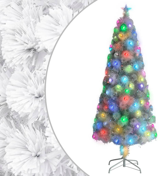 Künstlicher Weihnachtsbaum mit Beleuchtung Weiß 210cm Glasfaser