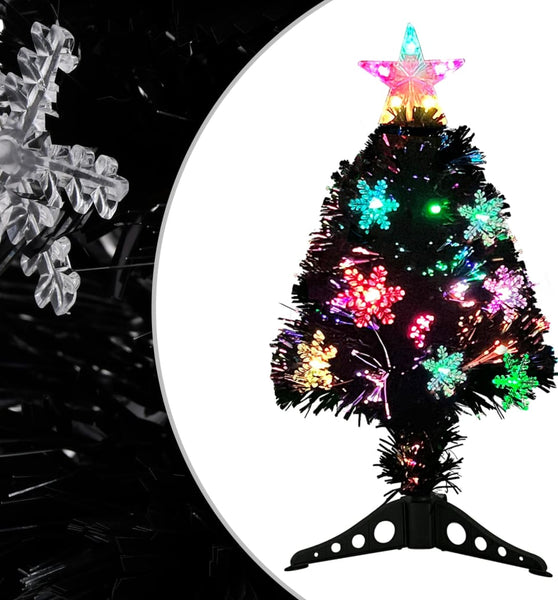 Weihnachtsbaum mit LED-Schneeflocken Schwarz 64 cm Fiberoptik