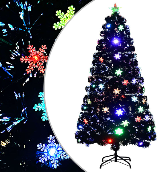 Weihnachtsbaum mit LED-Schneeflocken Schwarz 120 cm Fiberoptik