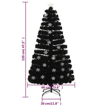 Weihnachtsbaum mit LED-Schneeflocken Schwarz 120 cm Fiberoptik