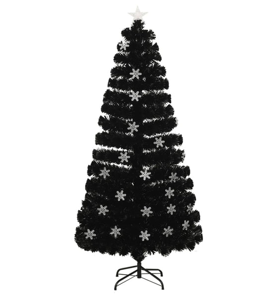 Weihnachtsbaum mit LED-Schneeflocken Schwarz 150 cm Fiberoptik