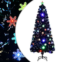 Weihnachtsbaum mit LED-Schneeflocken Schwarz 180 cm Fiberoptik