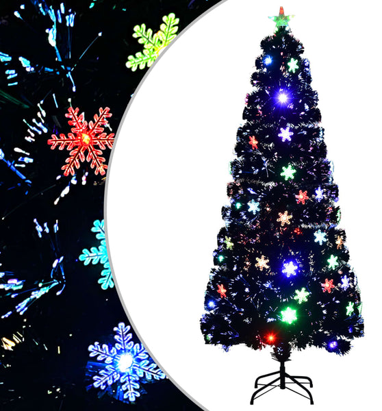 Weihnachtsbaum mit LED-Schneeflocken Schwarz 180 cm Fiberoptik