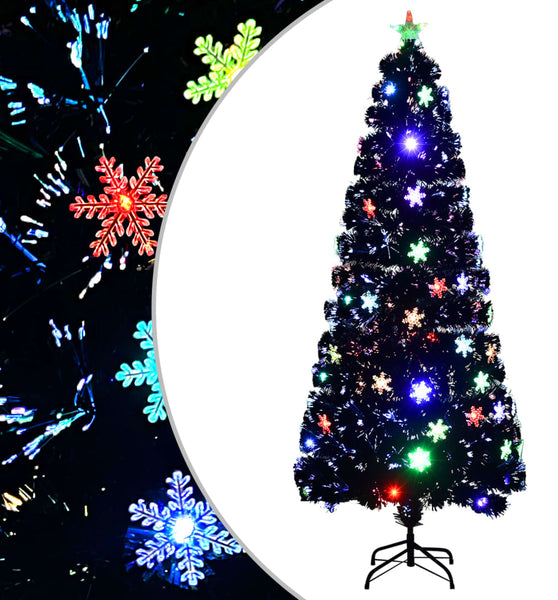 Weihnachtsbaum mit LED-Schneeflocken Schwarz 210 cm Fiberoptik