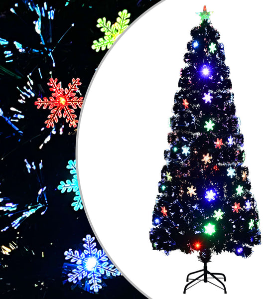 Weihnachtsbaum mit LED-Schneeflocken Schwarz 240 cm Fiberoptik