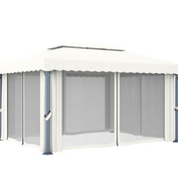 Pavillon mit Vorhängen & LED-Lichterketten 4x3 m Cremeweiß