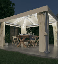 Pavillon mit Vorhängen & LED-Lichterketten 4x3 m Cremeweiß